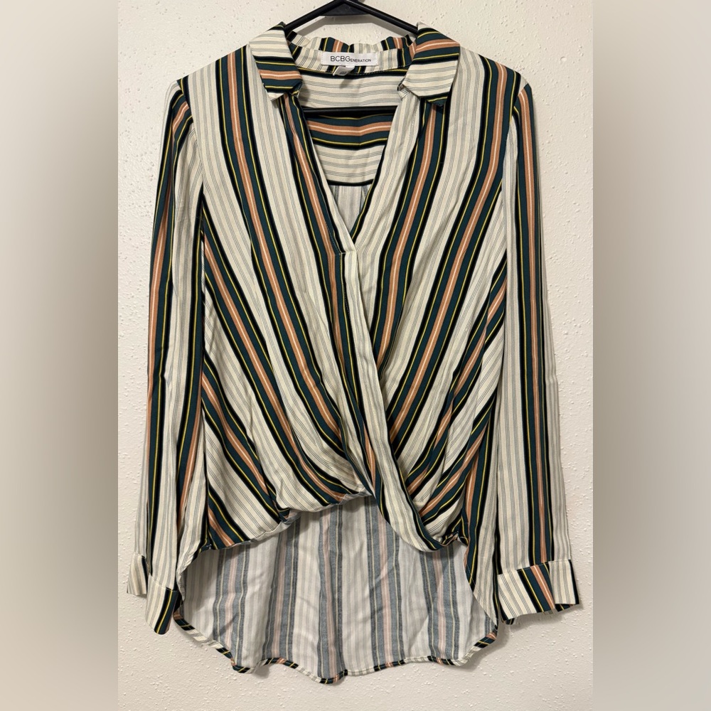 BCBGeneration Striped Wrap Blouse